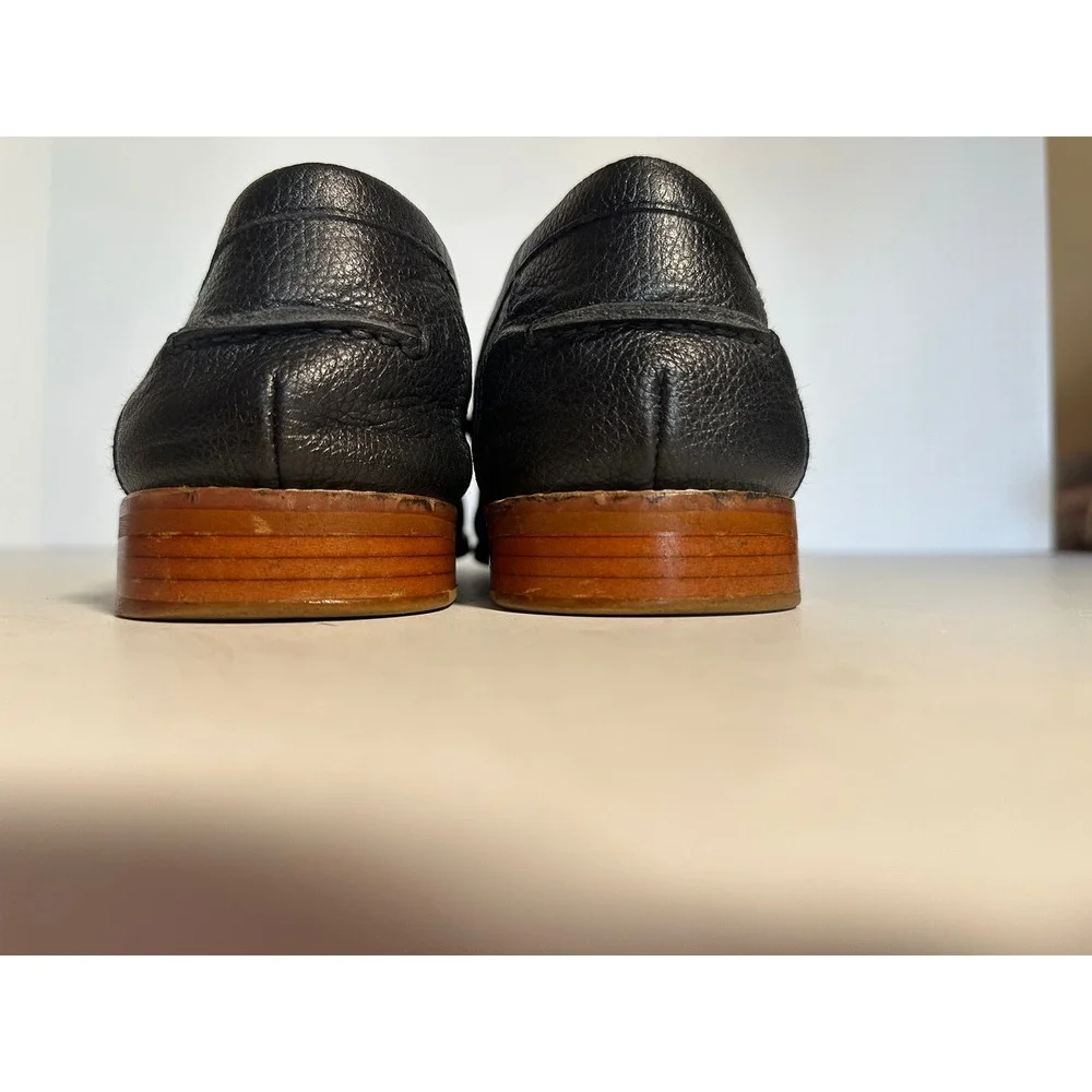 Crown Vintage Mens Black Pebbled Leather Penny Loafers Slip On Shoes